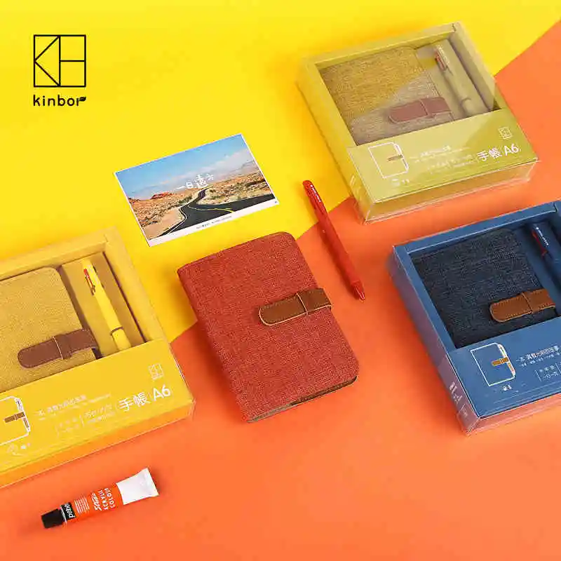 

Kinbor Fashion A6 Hobonichi Style Notebook Planner Diary Journal Notepad 3 Colors Pressed ballpoint Pen Cute Stationery Gift Set