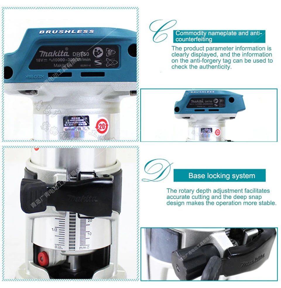 Япония Makita литий Батарея Перезаряжаемые деревообрабатывающий фрезерный станок DRT50RTJ/Z гравировальный станок 18 бесщеточным двигателем 10000-30000r/м