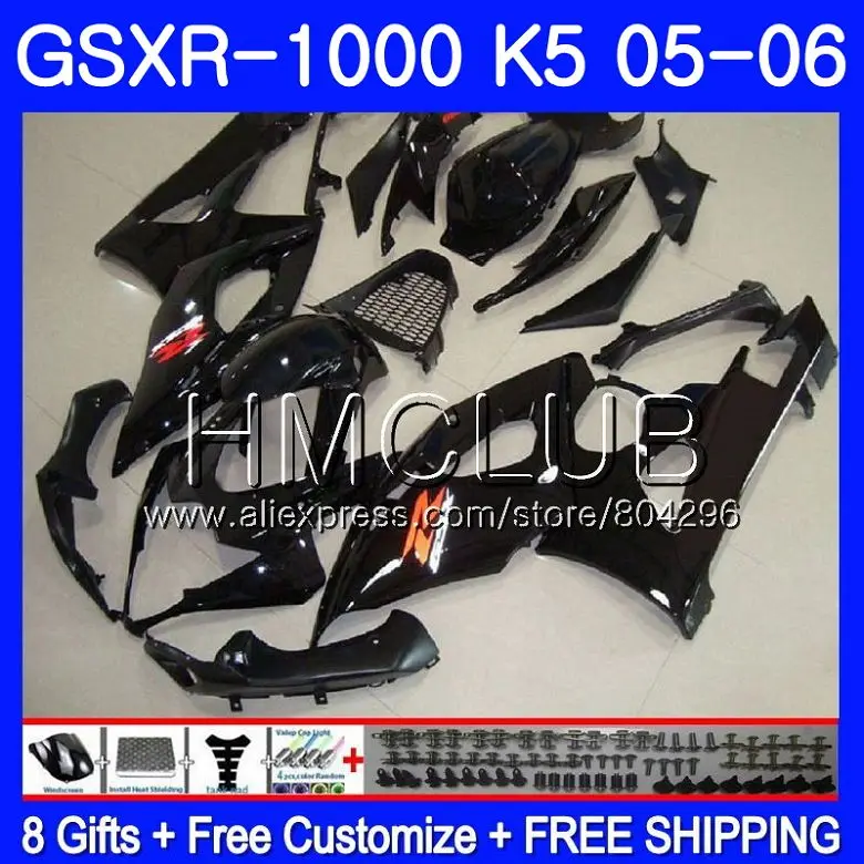 

Bodywork For SUZUKI GSXR-1000 GSXR 1000 05 06 Bodys 33HM.6 GSX-R1000 Glossy black GSX R1000 05 06 K5 GSXR1000 2005 2006 Fairing