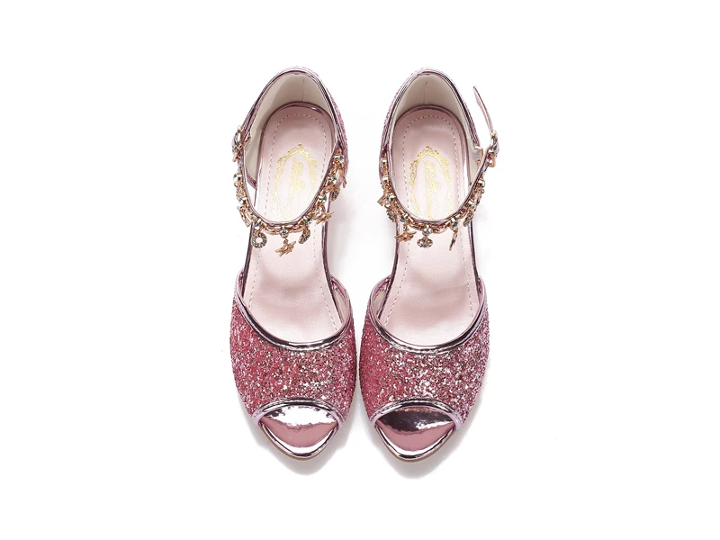 SKHEK/розовые детские сандалии для девочек; обувь на высоком каблуке со стразами; модная детская обувь золотого цвета для девочек; сандалии; размеры 28-37