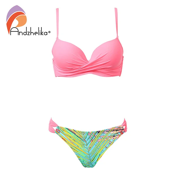 Andzhelika bikini женский купальник комплект бикини с эффектом пуш апп A73107 - Цвет: pink