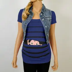 Для беременных смешные детские с принтом в полоску футболка с короткими рукавами для беременных топы для беременных Для женщин короткий