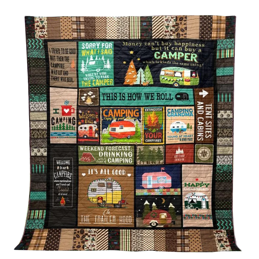 Ouneed 1PCS Printed Camping Blanket 96cmx114cm Comfort Flannel Multicolor Picnic Soft And Cute May7 | Дом и сад
