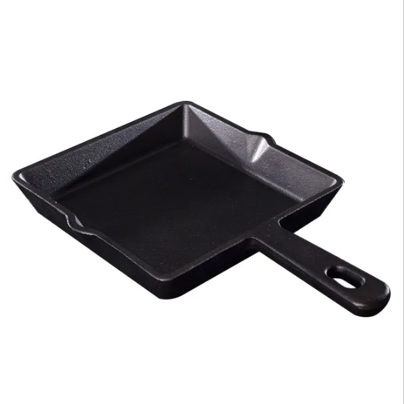 Чугунная плоская Нижняя мини антипригарная сковорода свинья железная квадратная Сковорода для блинов газовая плита универсальные кухонные принадлежности - Цвет: Черный