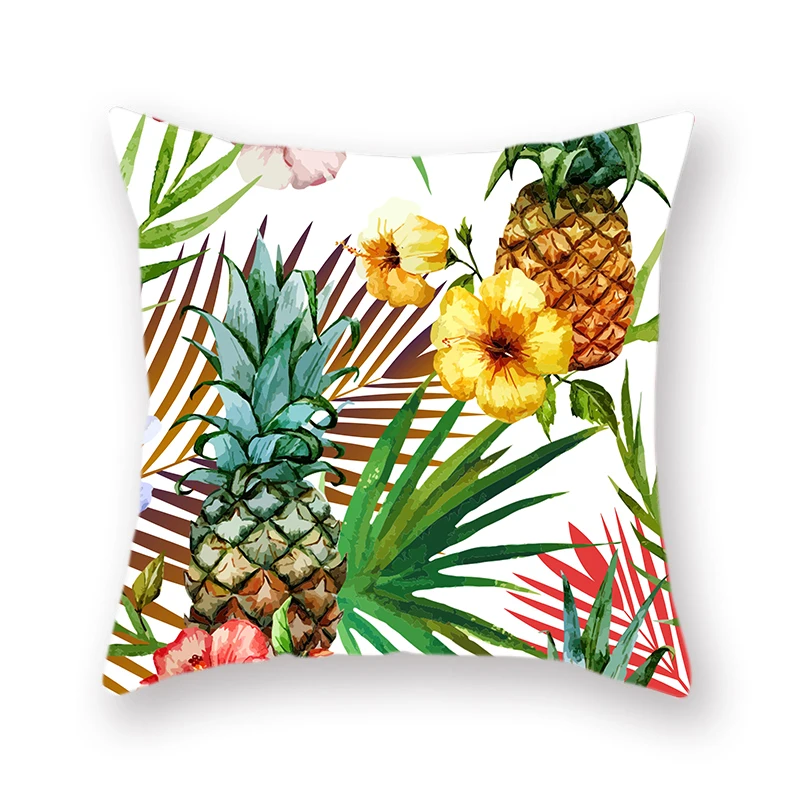 Tropical Palm Leaf Coniferous Decorative Double-Sided Polyester Cushion Cover Pineapple Yellow Green Car Throwing Pillowcase - Цвет: plant-01