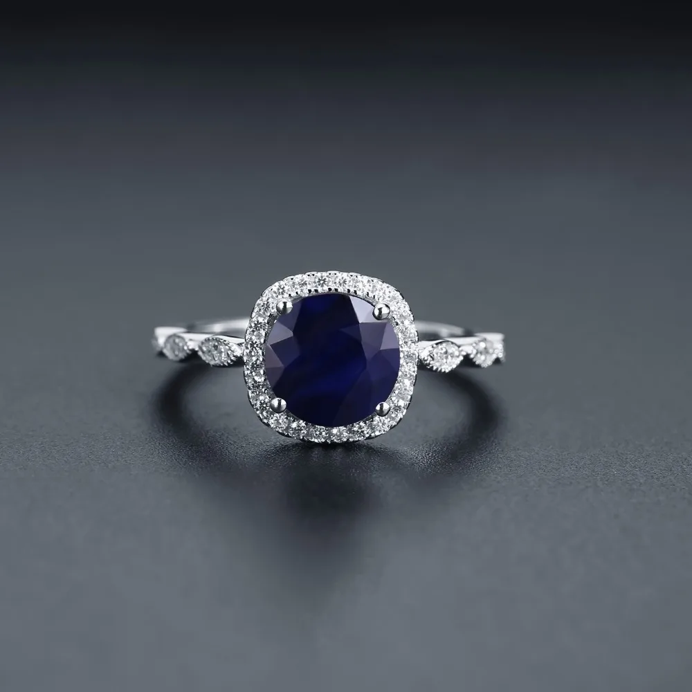 Gem's балетные 925 пробы серебряные океанские волны классические кольца 2.57Ct Натуральный Синий сапфир кольцо хорошее ювелирное изделие для женщин подарок для жены