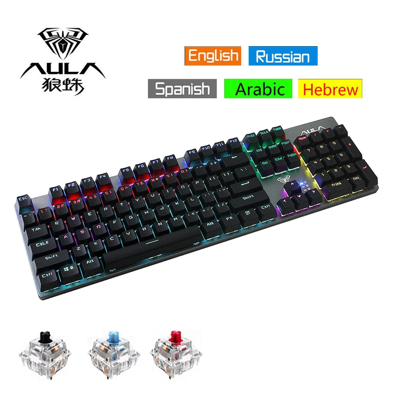 Aula Keyboard Gaming Mechanical Keyboard LED Lampu Latar Bahasa Rusia