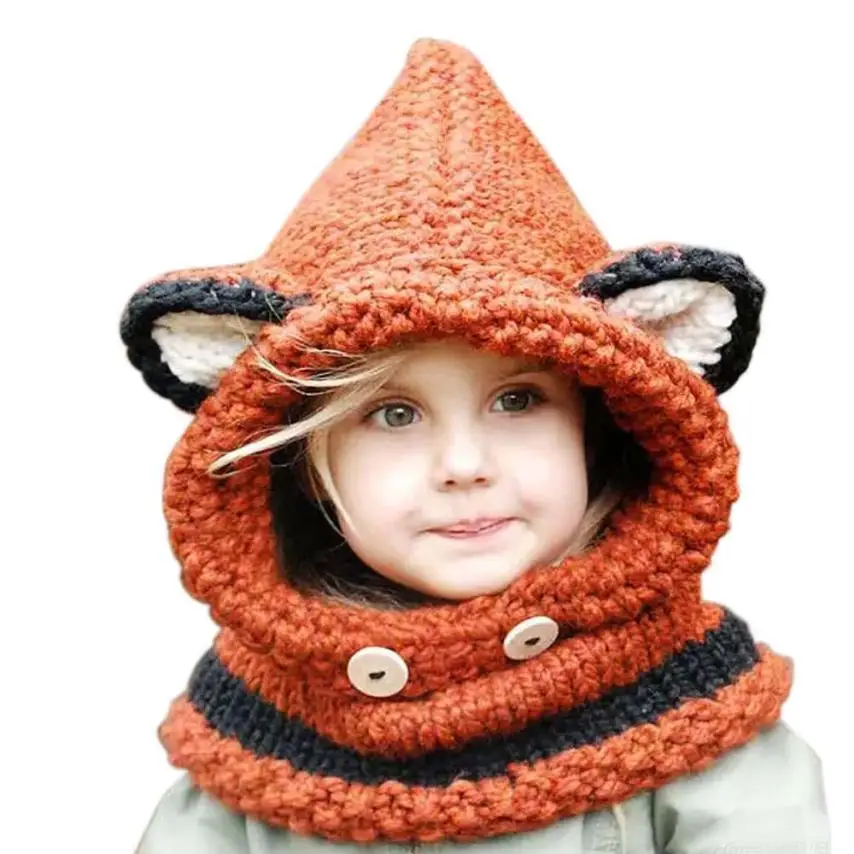 2017 Korean Winter Warm Neck Wrap Fox Scarf Caps Cute Children Wool