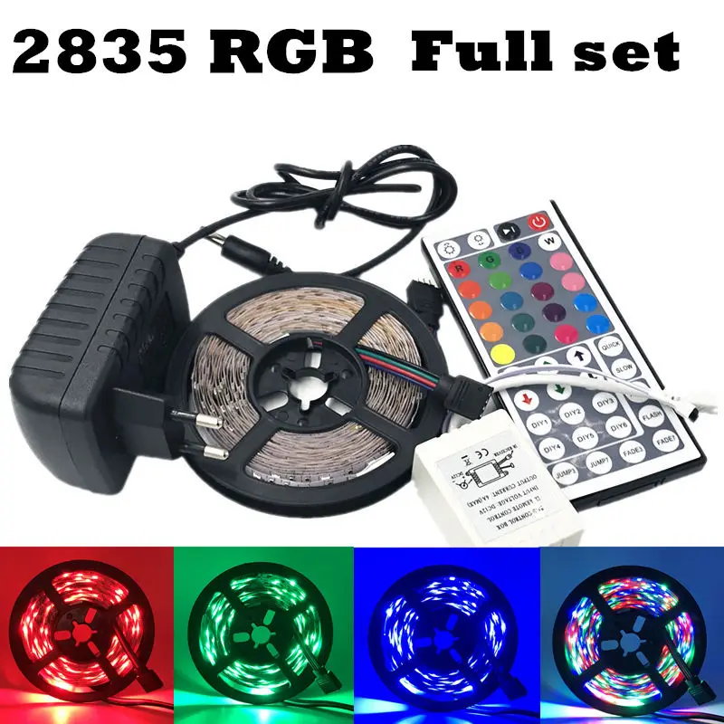 

ECLH RGB LED Strip Light 2835 SMD 5M 60Leds/m Flexible Light Ribbon IR 44 Keys Remote Controller 12V 2A Power Adapter LED Tape