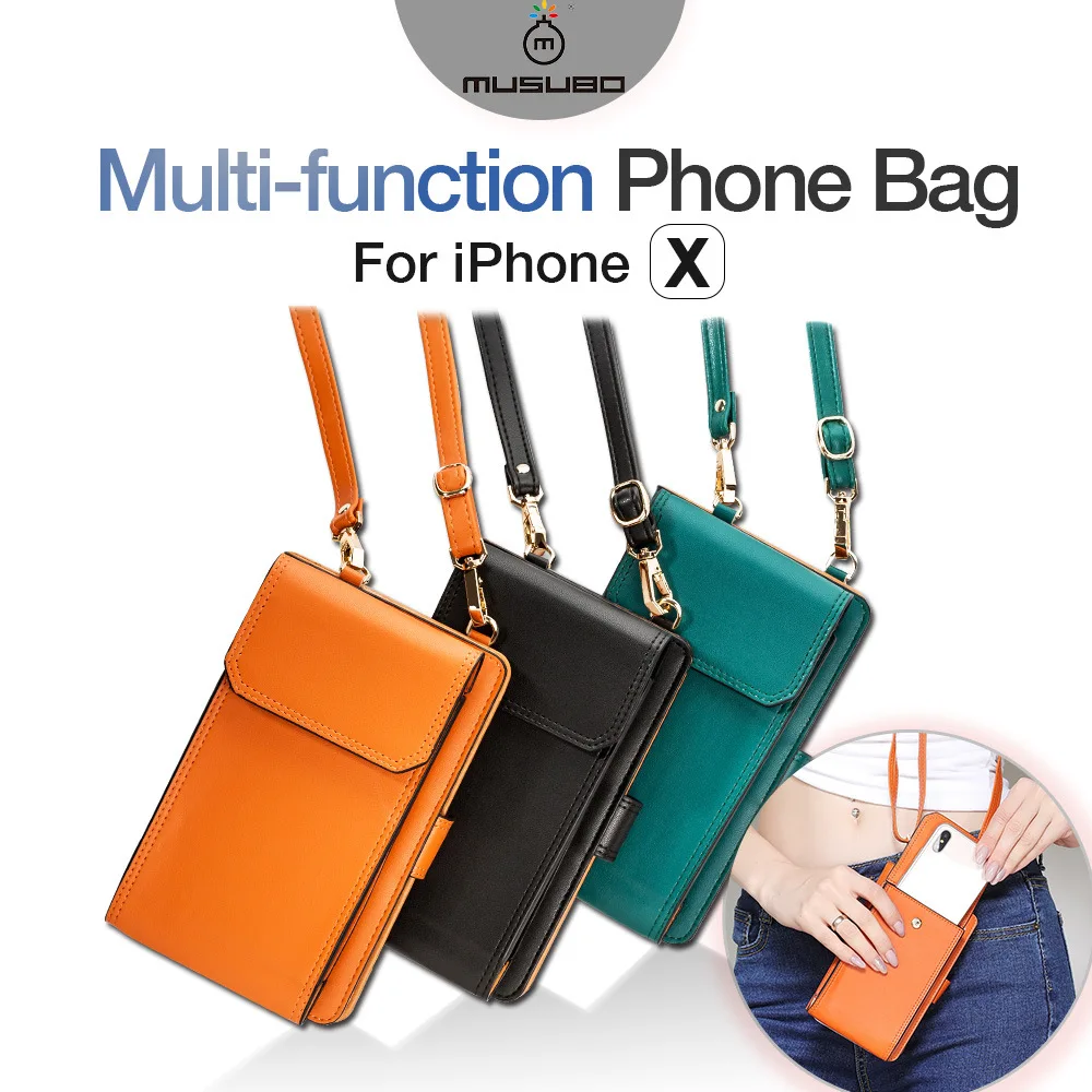 

Crossbody Phone Purse Phones Cover Multi Pockets Design Genuine Leather Wallet Luxury Card Holders