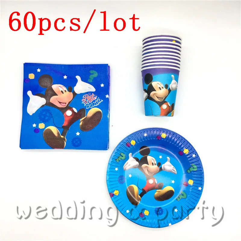 

Mickey mouse Baby Shower Happy Decoration Boy Girl Paper Plates Party Cups Kids Favors Napkins Tablecloth Supplies 60pcs\lot