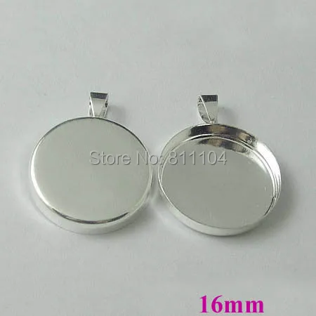 

16mm New Silver tone Plated Copper Blank Bases Round Deep Wall Bezel cups w/ a bail Cabochon Settings Pendant Blank Wholesale
