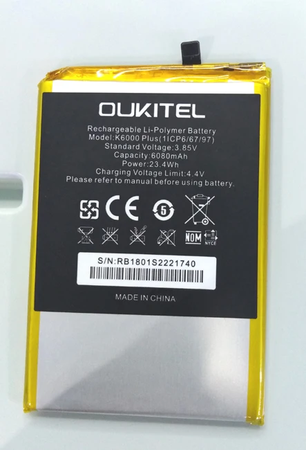 Оригинальный аккумулятор Oukitel K6000 plus 6080 мАч 3 85 В для Plus MTK6750T Восьмиядерный 5