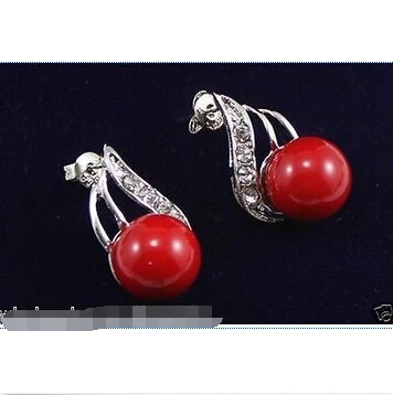 

Free shipping@@@@@ Fashion 10MM Genuine Red South Sea Shell Pearl Crystal Earrings