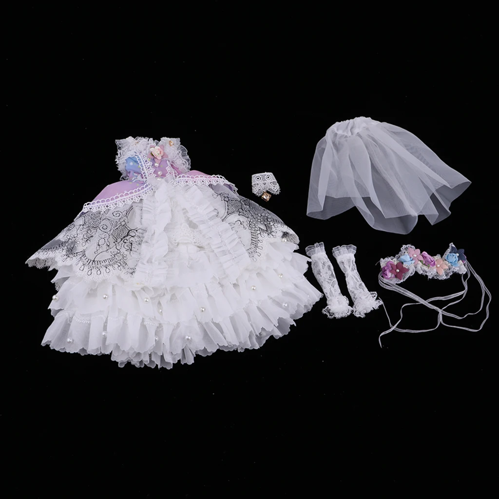 Purple Party Gown Dress Lace Sleeves Necklace Garland For1/4 BJD Doll Outfit Clothing Dress Set for Girl Doll
