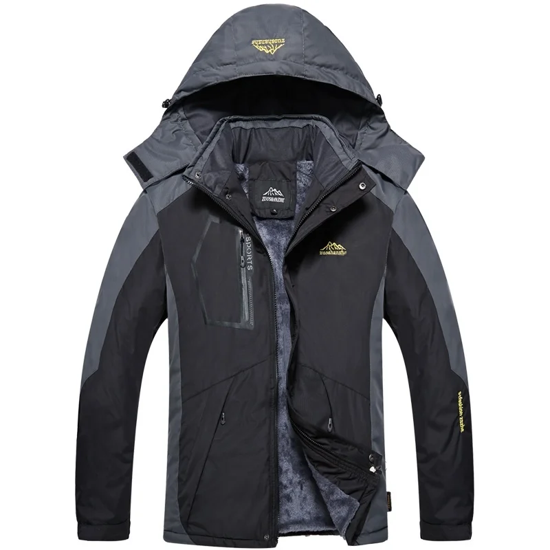Зимняя мужская уличная куртка, водонепроницаемые теплые пальто, мужская повседневная утолщенная бархатная куртка размера плюс, мужская верхняя одежда, пальто для альпинизма - Цвет: WISH207 Black