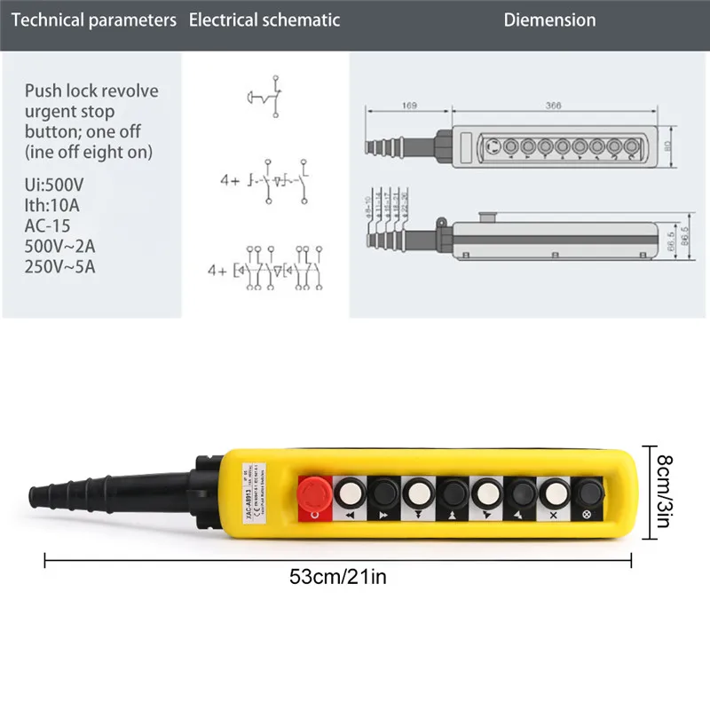 XAC-A8913 8 кнопочный двойной скоростной подъемный кран подвесная станция управления с аварийной остановкой водостойкая анти-Экструзионная