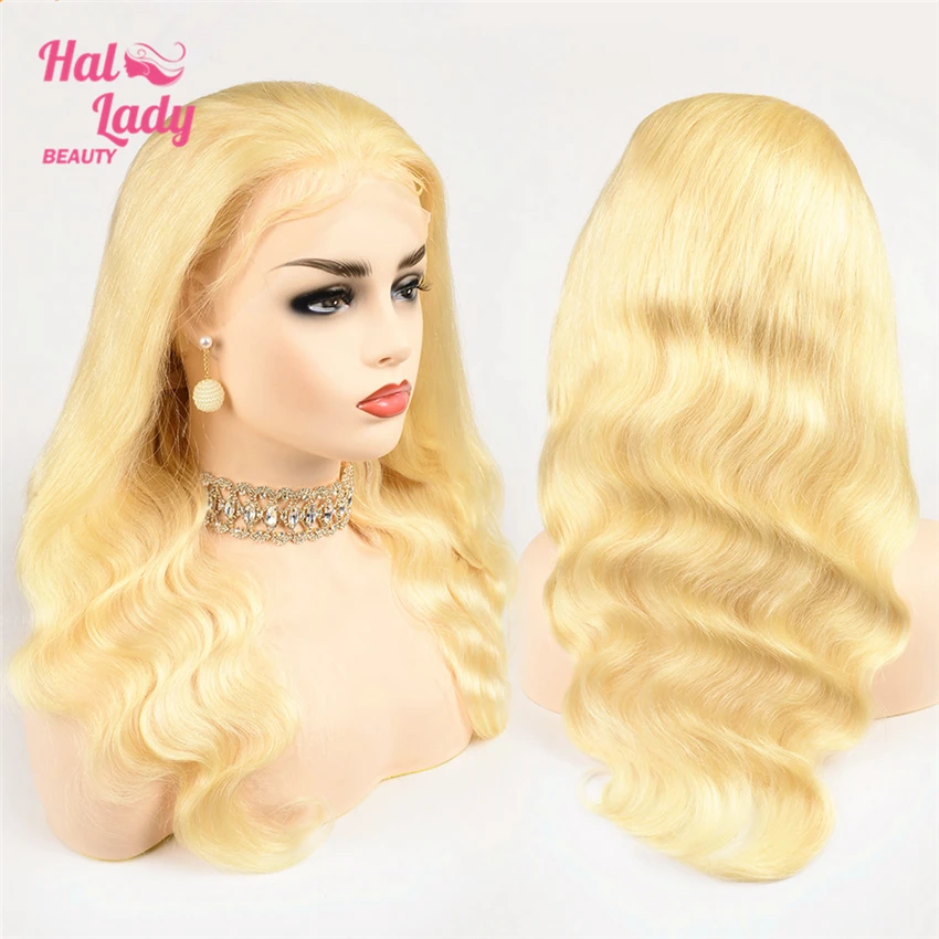 Halo Lady beauty 13x4 парики на шнурках 613 блонд 20 22 24 дюйма кружева спереди свободная часть бразильские волнистые человеческие волосы парик Remy