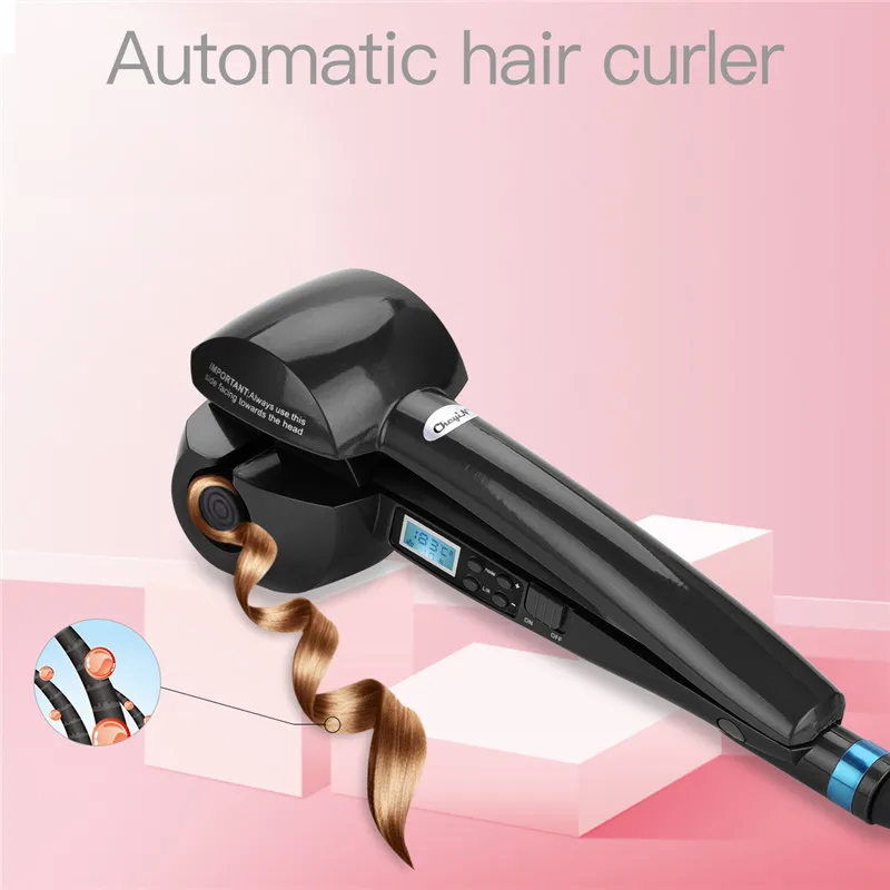 Automatic Hair Curler Ceramic Wave Curling Iron Adjustable Temperature Curling Wand Hair Styler Tool LCD Display Electric Curl - Цвет: Черный