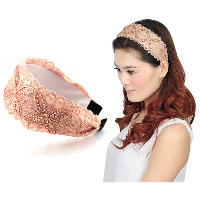 Baratos Nueva diadema Coreana de diamantes de imitación de encaje para Mujer Accesorios para el cabello flor Europa moda cintas para el pelo florales sombreros de lujo princesa