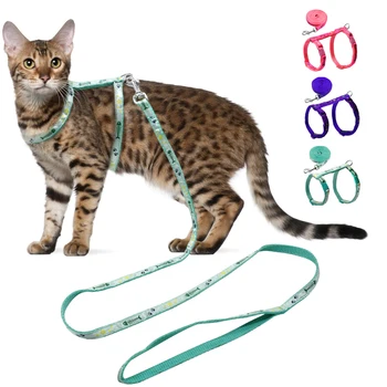 

Nylon Cat Harness And Leash Set Adjustable Printed Harnesses Walking Leads Vest For Cats Kitten 3 Colors