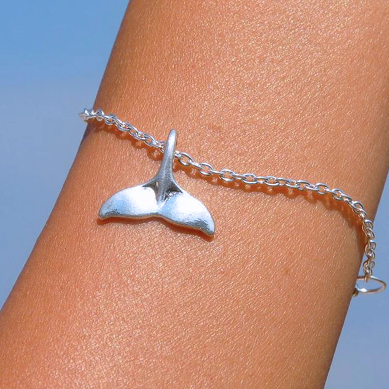 

Fashion Pulseras Mujer Moda 2019 Antique Silver Sea Little Whale Fish Tail Charm Pendant Metal Chain Bracelets Lucky Jewelry