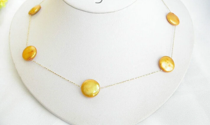 

stellate yellow coin fastener freshwater pearl necklace j3665 ^^^@^Noble style Natural Fine jewe SHIPPING (C0309)