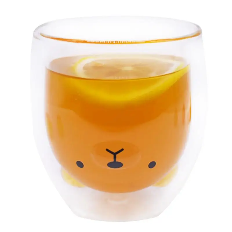 Креативная 3D двухслойная молочная чашка милый медведь Кот утенок вино кофейные чашки Термостойкое стекло - Цвет: A