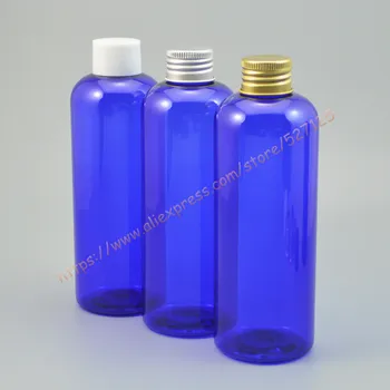 

250ml blue PET bottle with white PP lid/silver/gold aluminum lid.essential oil/liquid/moisturizer/facial water container