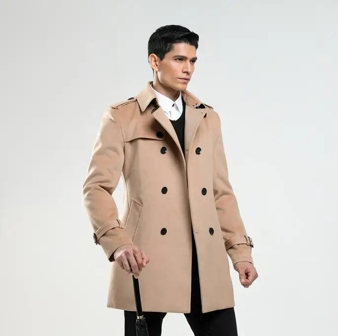 England casual woolen coat men trench coats long sleeves overcoat mens