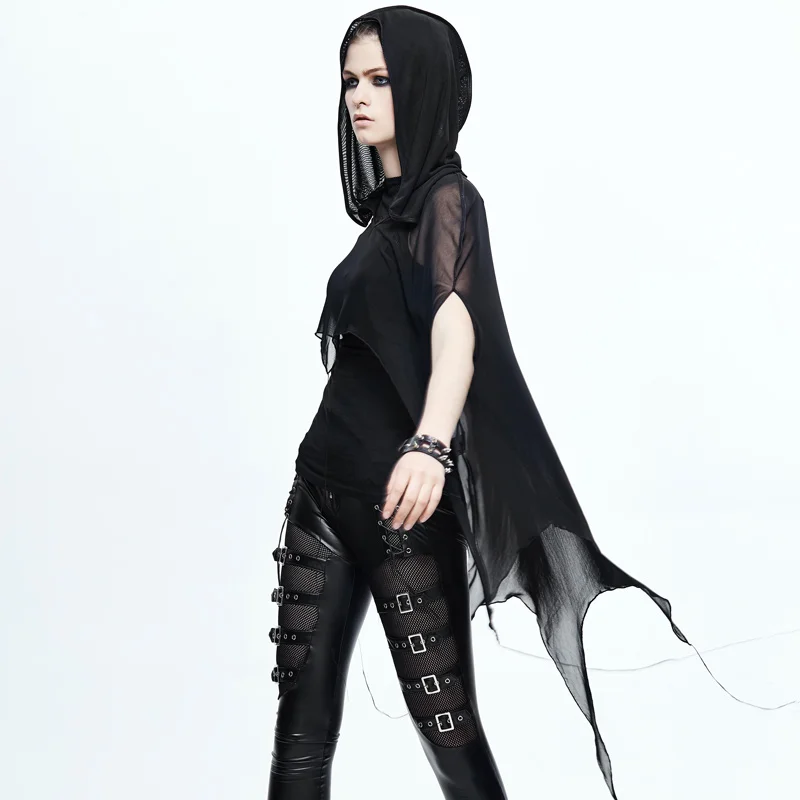 

Punk Hooded Women Cape Coats Gothic Black Mesh Cloth Shawls Halloween Costume Accessories Fashion Cappa