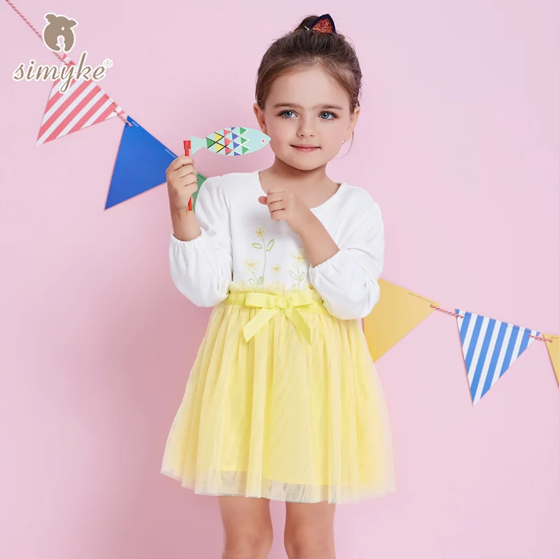 Simyke Kids Princess Tutu Dresses For Girl 2017 New Spring Girls Long Sleeve Mesh Dress Toddler