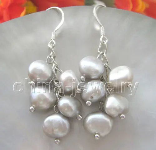 

Free shipping@@@@@ Beautiful 8-9mm gray baroque freshwater pearl earring-925 silver hook 6.10