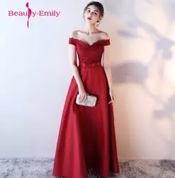 Красота Эмили долго вино красное платье для выпускного вечера Vestido de Festa пол Длина вечерние платье вечернее платье Лодка шеи платье для