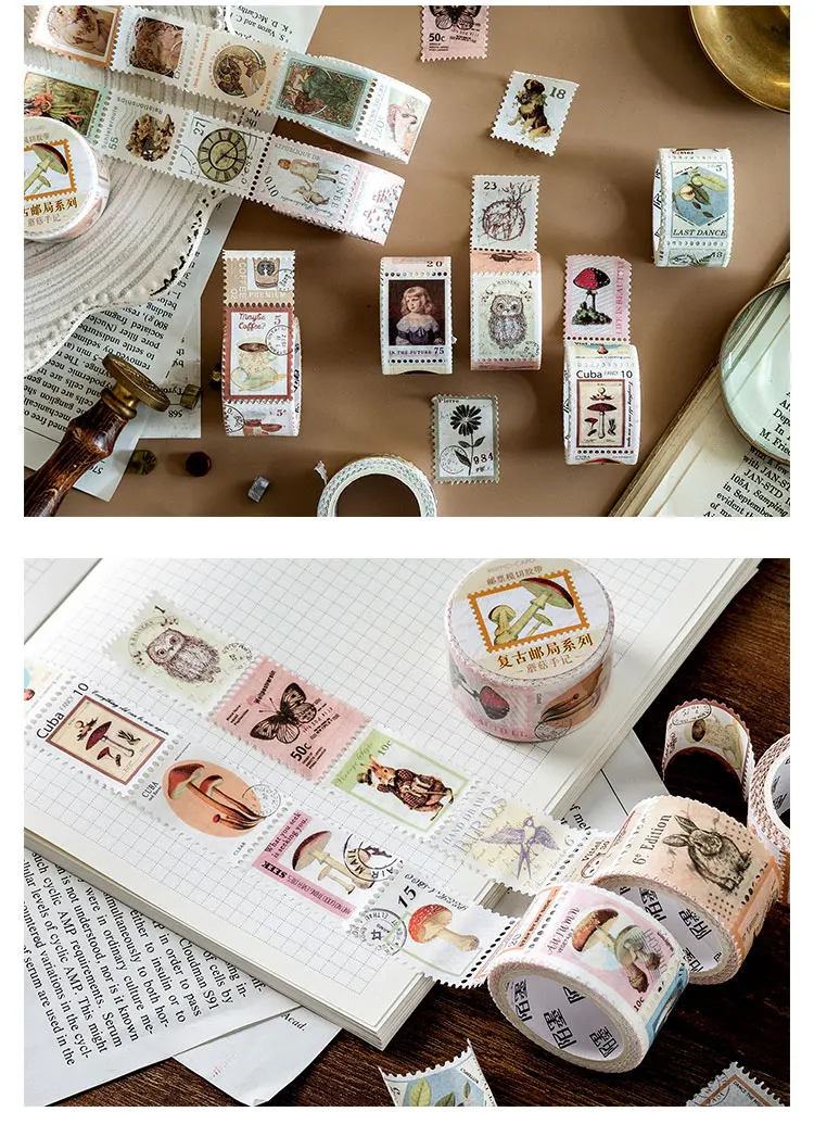 Vintage Stamp Series European Flower Plant Decorative Adhesive Tape Masking Washi Tape DIY Scrapbooking Sticker Label stationery