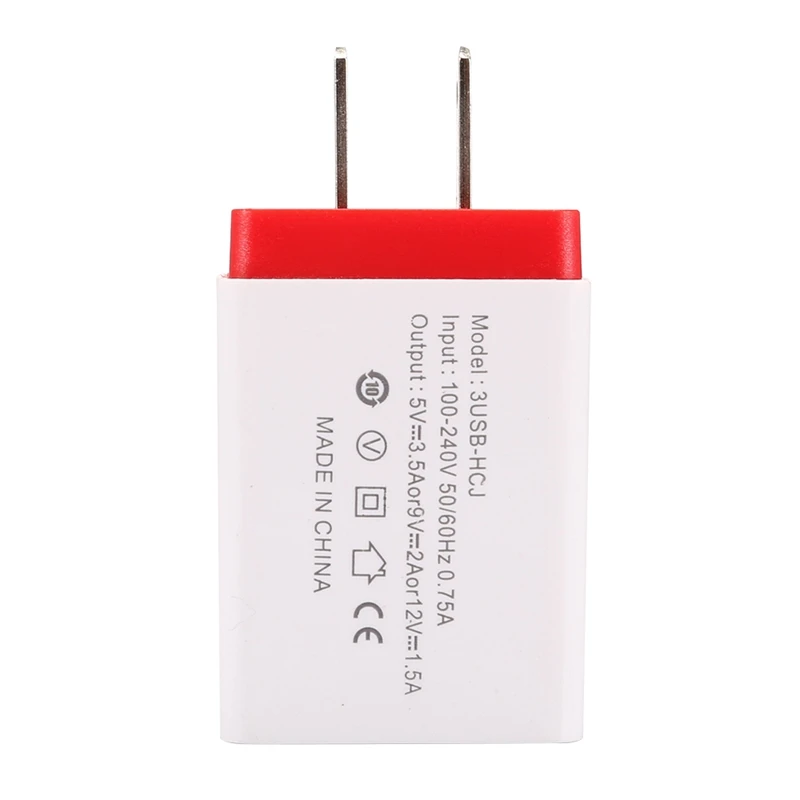 

5V 2A Us Standard Plug Charger Adapter 3 Usb Hub Port Power Supply Charging Plug Socket Travel Charge For Iphone Sumsang Red