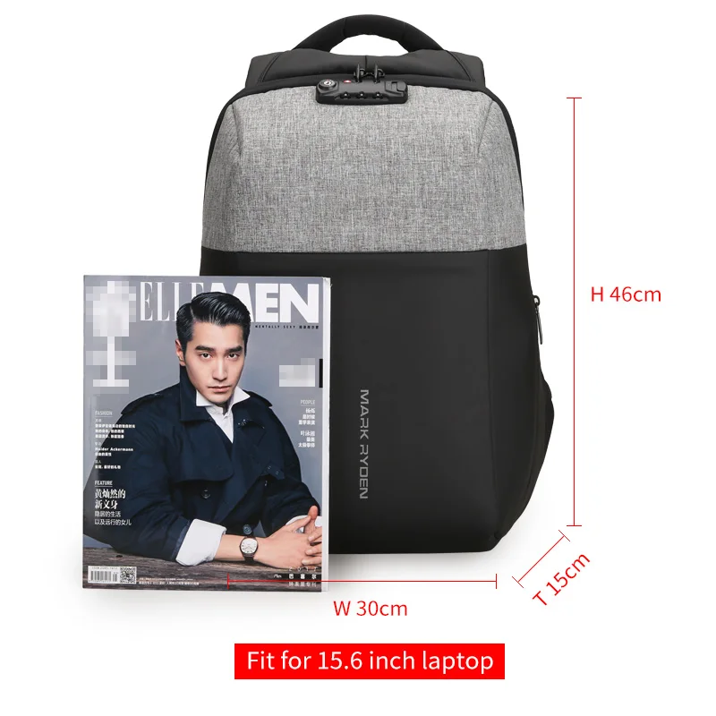 Рюкзак мужской под ноутбук с USB портом и замком без ключа|backpack hard|backpack men travelbackpack