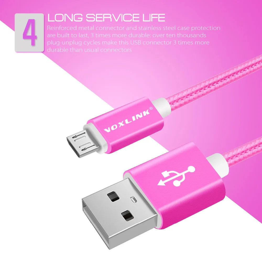 [5 шт. в упаковке] нейлоновый Micro USB кабель VOXLINK алюминиевый зарядный мобильный телефон Android кабели samsung Galaxy htc huawei Xiaomi LG SONY