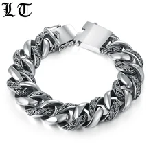 

LT Gothic Genuine 925 Silver Bracelets Men Plant Totem Punk Rock Vintage Heavy Bracelet For Men Luxury Male Biker Jewelry