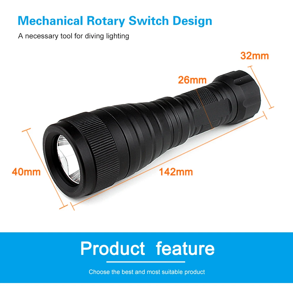 Asafee светодиодный фонарь для дайвинга, водонепроницаемый фонарь для подводного плавания, подводный фонарь для дайвинга с 18650 и зарядным устройством