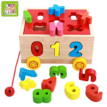 

Wooden building blocks toy digital learning enlightenment Trailer porous cognitive matching color building blocks