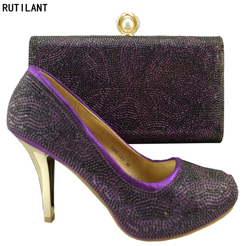 

Latest Purple Color Nigerian Party Shoe and Bag Sets Matching Shoes and Bag Set In Heels African Women Wedding Shoes and Bag Set
