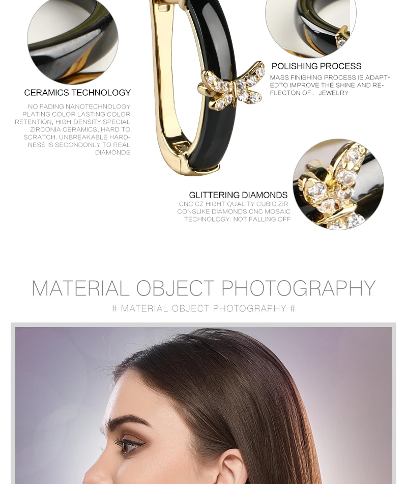 TUHE изысканный золотой Ювелирный Комплект бабочка черные керамические серьги и 3 мм Широкие керамические женские кольца наборы элегантные подарки