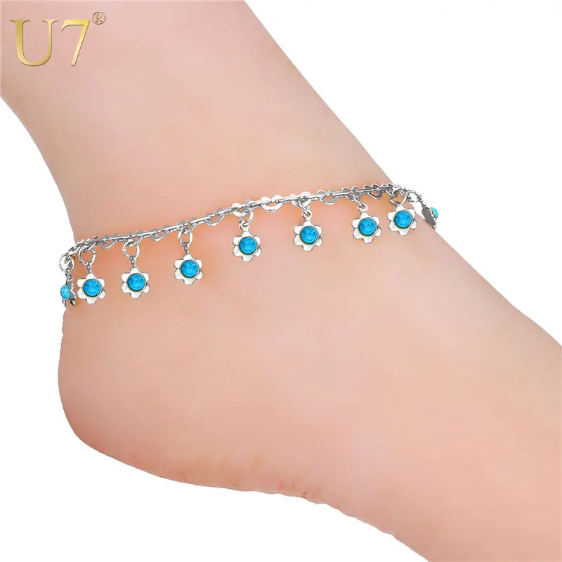 

U7 Trendy Gold/Silver Color Anklet Bracelet On A Leg Foot Chain Foot Jewelry Flower Ankle Bracelets For Women A321