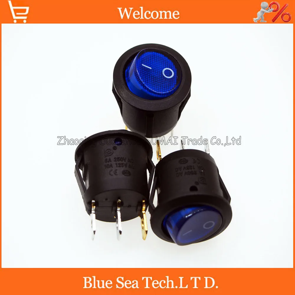 

3 Pin LUMINATED Round Rocker Switch,Blue light button switch for Power,car etc.10A/125VAC,6A /250VAC,Dia:20mm