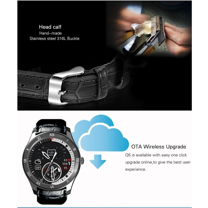  Q5 3G Smartwatch Telefon Android 5.1 MTK6580 Quad Core 13 GHz 512 MB RAM 8 GB ROM 139 OLED Screen W