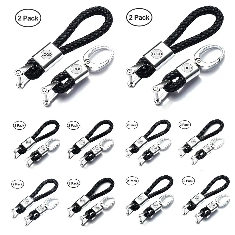 

2 Pack Car Styling Leather Hand Woven Car Keychain for Ford with Logo Car Key Ring Chain Car Interior Keychain for Chevrolet