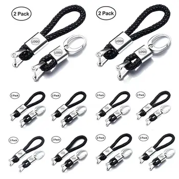 

2 Pack Car Styling Leather Hand Woven Car Keychain for Ford with Logo Car Key Ring Chain Car Interior Keychain for Chevrolet