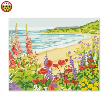 

painting by numbers art paint by number DIY decoration drawing room bedroom sofa background hanging painting seaside scenery flo