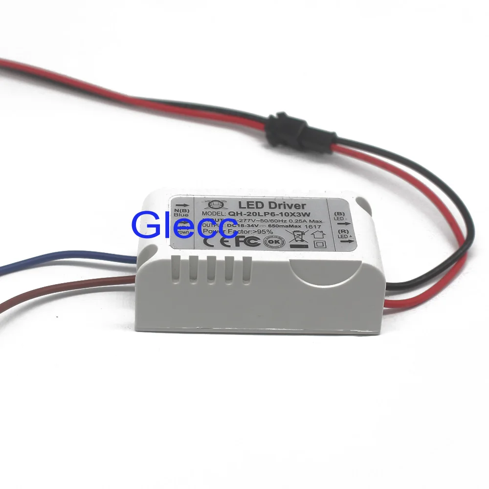 

free shipping 1 Pieces Isolation 20W AC85-277V LED Driver 6-10x3W 600mA DC18-34V LEDPower Supply Constant Current Ceiling Lamp